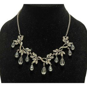 Silver Tone Crystal Statement Necklace, Bridal Wedding Vine Floral